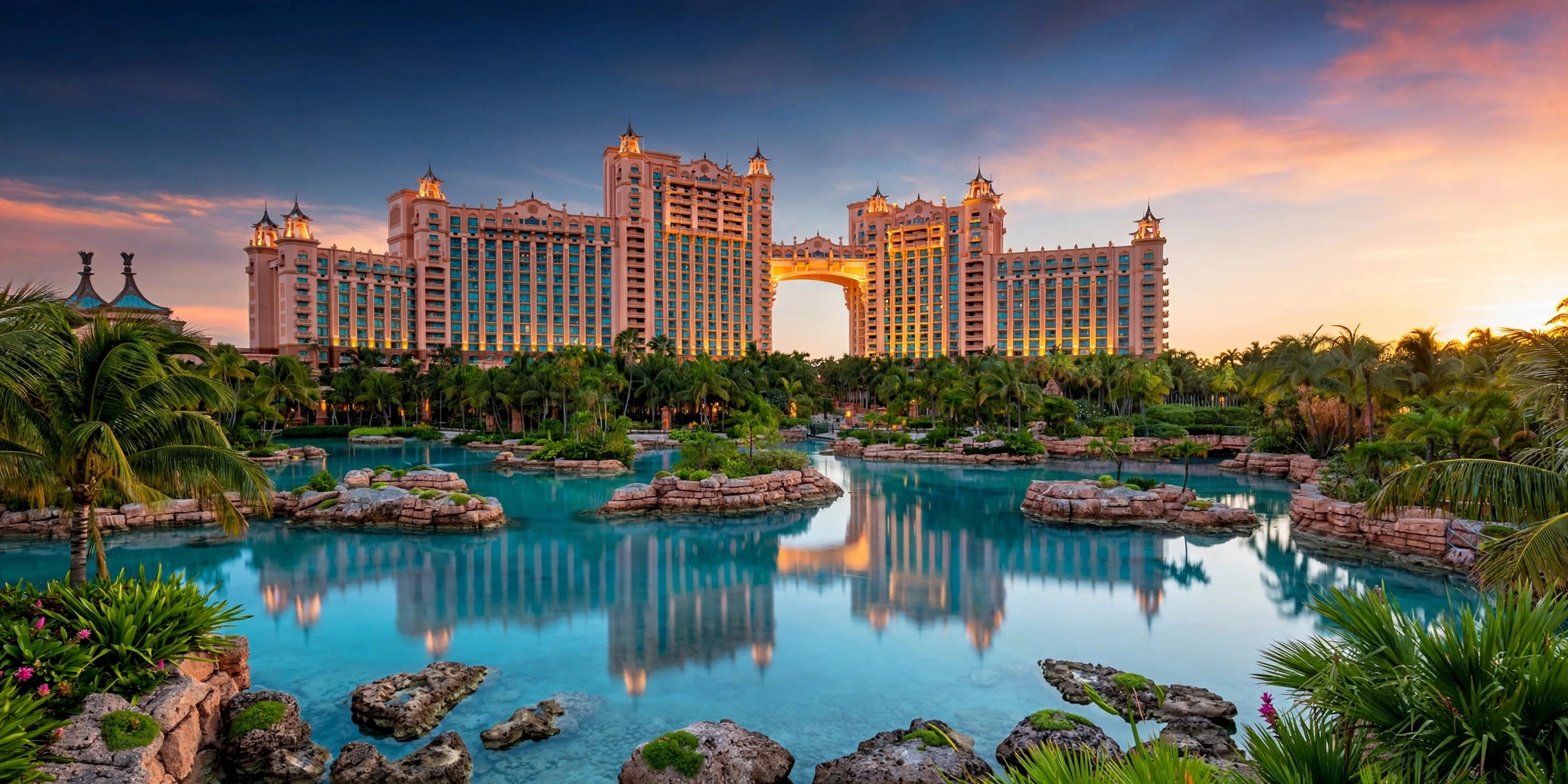 The Royal Towers and Aquaventure waterscape of Atlantis Paradise Island