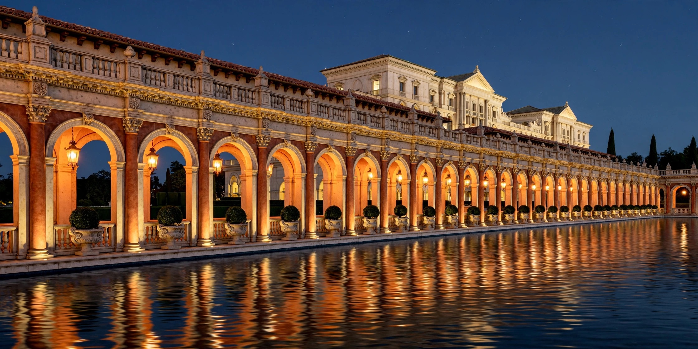 Bellagio resort exterior and fountain lake in Las Vegas