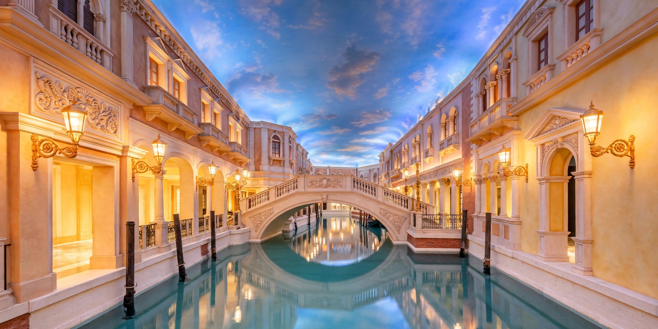 The Venetian Macao grand architectural lagoon and interior canals